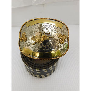 VINTAGE 1988 BULLRIDING LARGE SIGNATURE GERMAN SILVER BUCKLE BELT SMALL
